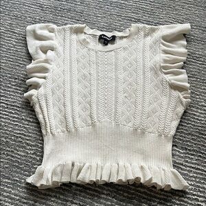 Express Ivory Ruffled Knit Blouse